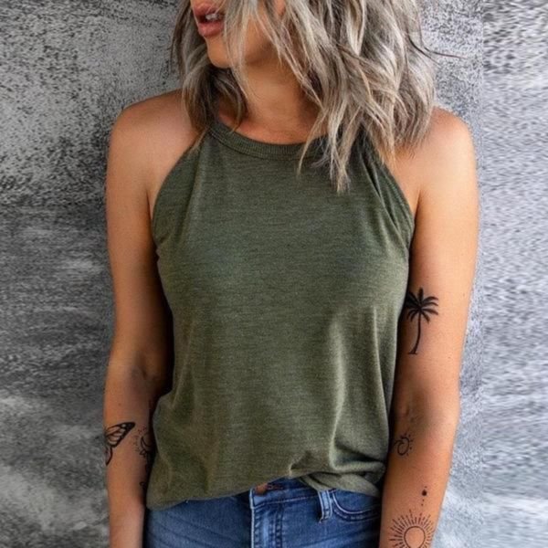 Youthful Green Plain Sleeveless Top