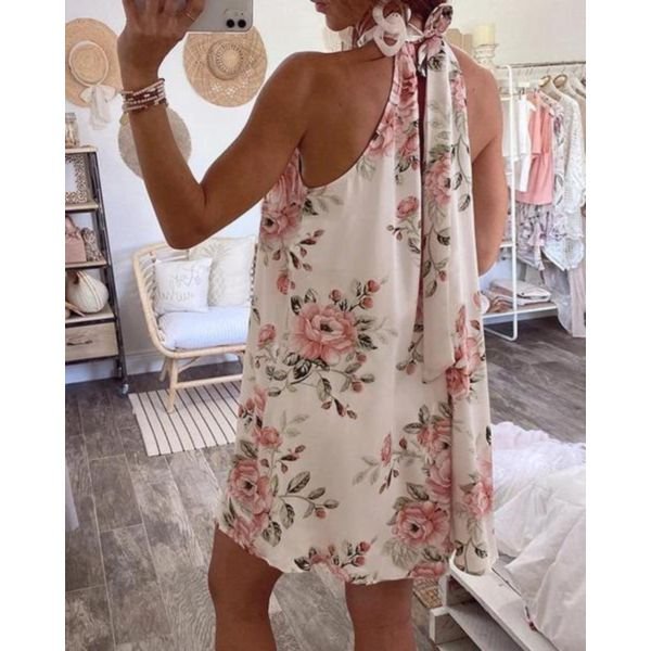 Romantic Print Sleeveless Mini Dress