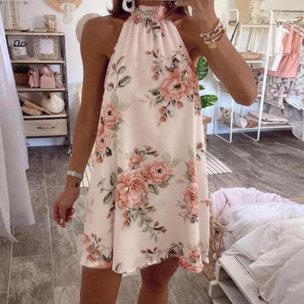 Romantic Print Sleeveless Mini Dress