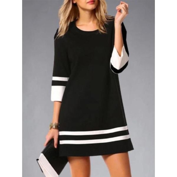 Classy Striped Print 3/4 Sleeve Mini Dress