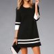 Classy Striped Print 3/4 Sleeve Mini Dress