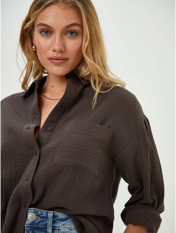 Brown Button Up Casual Shirt