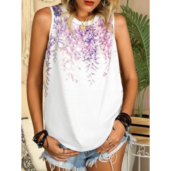 Comfy Round Neck Print Sleeveless Top