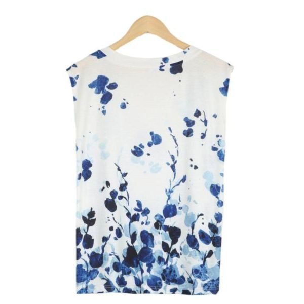 Modest V-Neck Sleeveless Printed Top