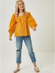 Orange Square Neck Embroidered Blouse