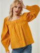 Orange Square Neck Embroidered Blouse