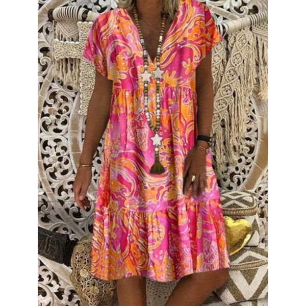 Showy Print Short Sleeve Mini Dress