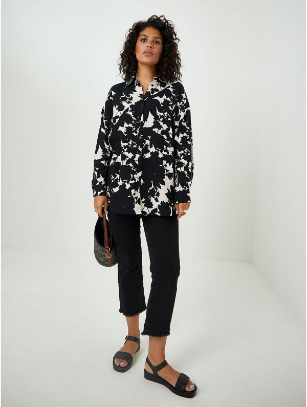 Leaf Shadow Print Long Sleeve Shirt