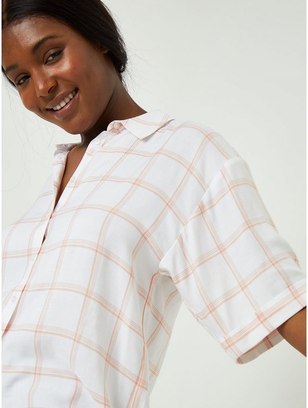 Orange Checked Boxy Fit Shirt