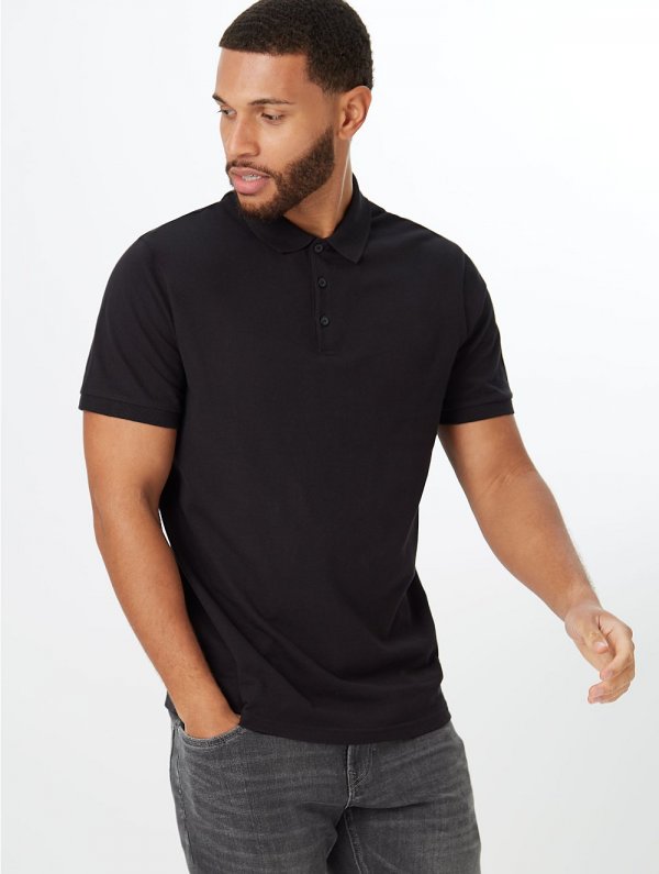 Black Pique Short Sleeve Polo Shirt