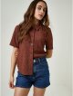 Brown Embroidered Button Up Shirt