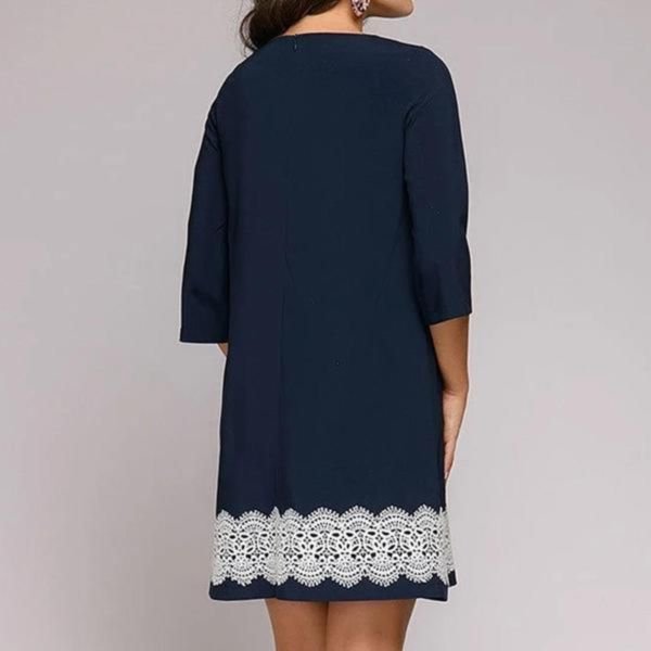 Print Navy 3/4 Sleeve Mini Dress