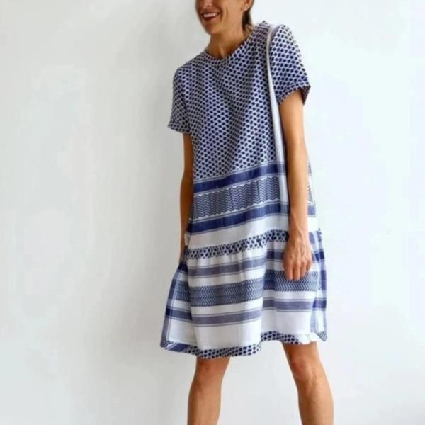 Blue & White Short Sleeve Dress