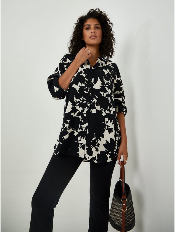 Leaf Shadow Print Long Sleeve Shirt