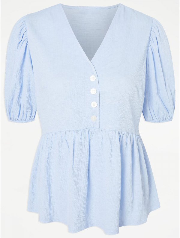 Blue Button Up Peplum Top