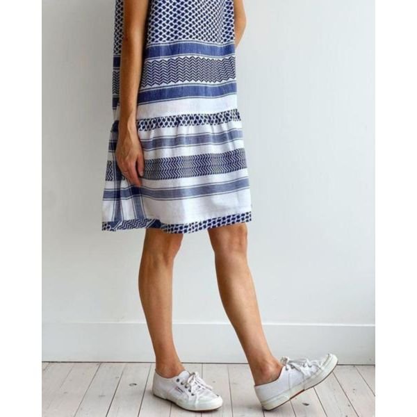 Blue & White Short Sleeve Dress