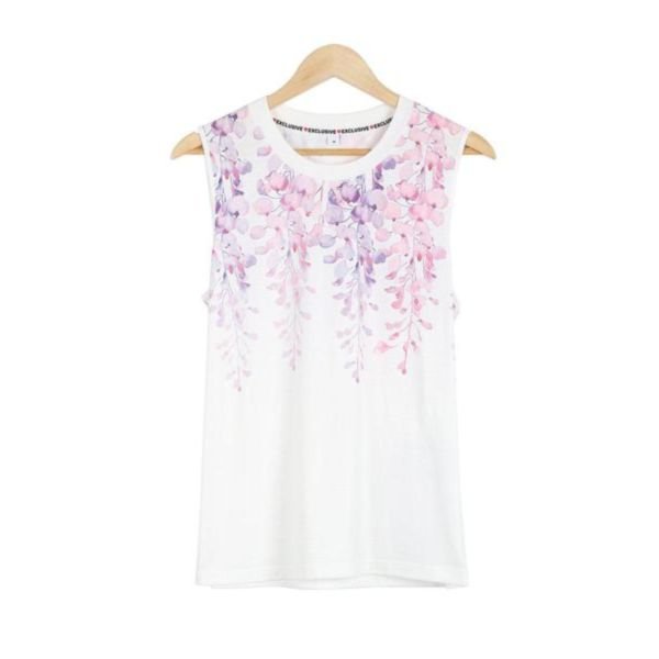 Comfy Round Neck Print Sleeveless Top