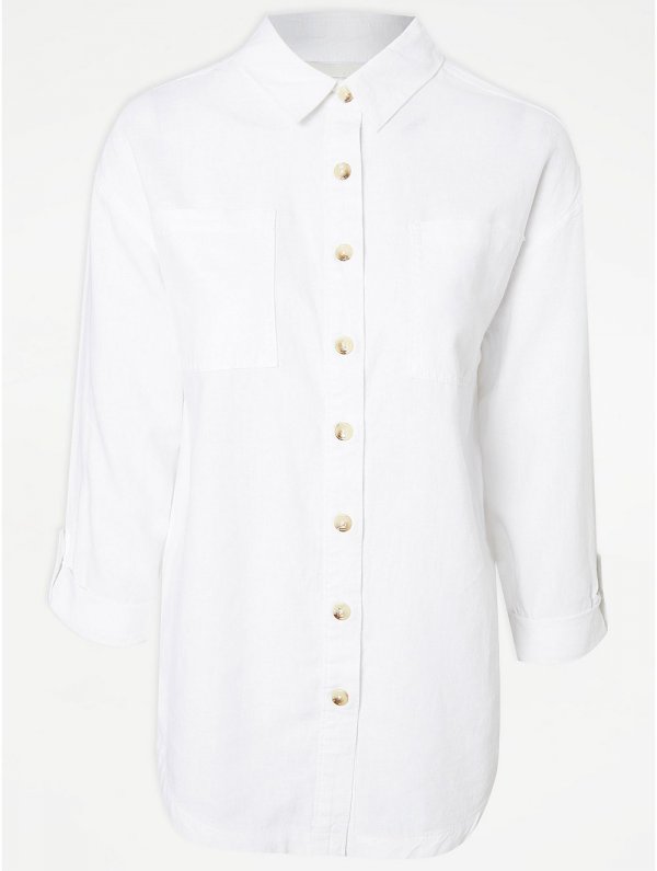 White Long Sleeve Linen Shirt