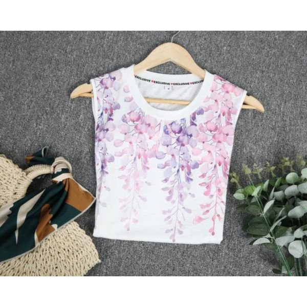 Comfy Round Neck Print Sleeveless Top